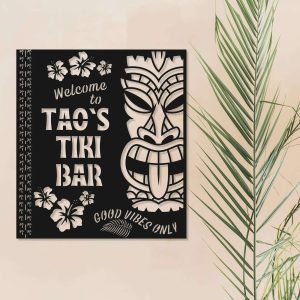 Personalized Tiki Bar Sign Tiki Mask Sign Beach Bar Sign Pool Decor Home Outdoor Decor 3