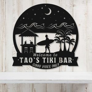 Personalized Tiki Bar Sign Welcome Sign Beach House Sign Tropic Summer Decor Tiki Bar Decor Housewarming Gift 1