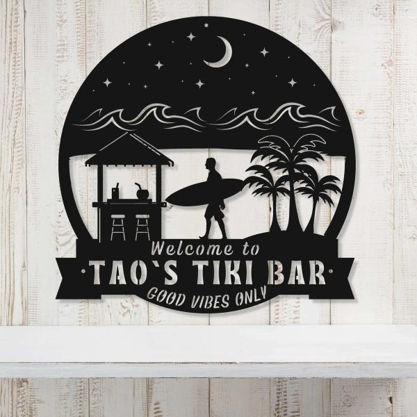 Personalized Tiki Bar Sign Welcome Sign Beach House Sign Tropic Summer Decor Tiki Bar Decor Housewarming Gift