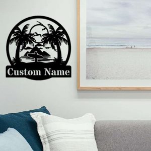 Personalized Trees Sign Pool Bar Signs Palm Tree Metal Sign Tropical Patio Sign Backyard Decoration Tiki Bar Sign Outdoor Home Decor 2