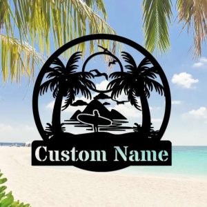 Personalized Trees Sign Pool Bar Signs Palm Tree Metal Sign Tropical Patio Sign Backyard Decoration Tiki Bar Sign Outdoor Home Decor 3