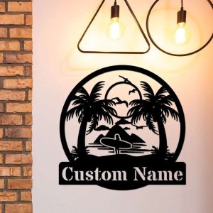 Personalized Trees Sign Pool Bar Signs Palm Tree Metal Sign Tropical Patio Sign Backyard Decoration Tiki Bar Sign Outdoor Home Decor 4