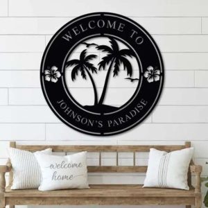 Personalized Tropical Pool Paradise Metal Sign Family Pool Sign Patio Sign Family Name Sign Beach House Tiki Bar Sign Housewarming Gift 3