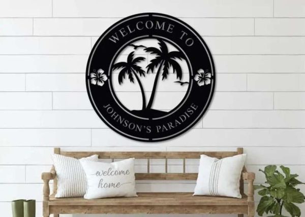 Personalized Tropical Pool Paradise Metal Sign Family Pool Sign Patio Sign Family Name Sign Beach House Tiki Bar Sign Housewarming Gift