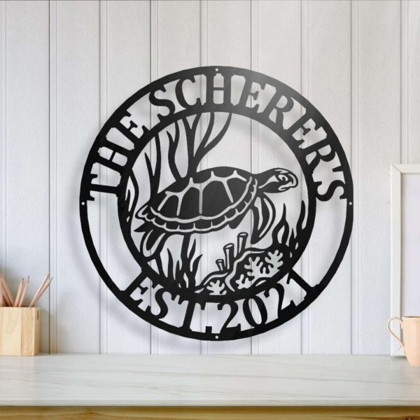 Personalized Turtle Sign Sea Turtle Metal Wall Art Under Sea Life Turtle Decor Ocean Decor Beach Decor Turtle Lover Gift