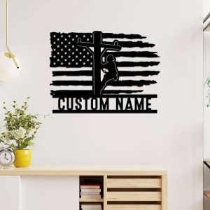 Personalized USA Flag Lineman Man Cave Decor Custom Metal Sign 1 1