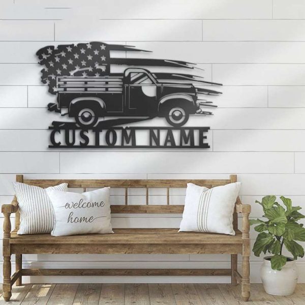 Personalized Us Flag Truck Driver Sign Pick Up Truck Custom Metal Signs Trucker Gifts Birthday Gifts