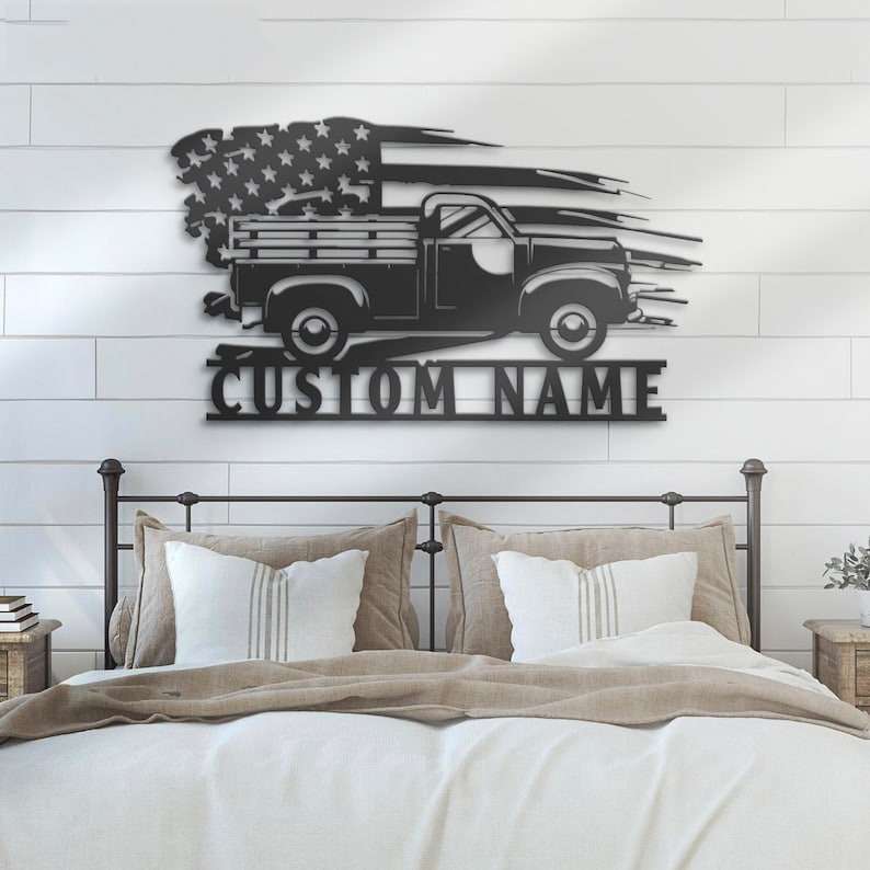 Personalized Us Flag Truck Driver Sign Pick Up Truck Custom Metal