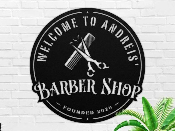 Personalized Welcome Barber Shop Sign Hair Salon Sign Hair Stylist Established Sign Barber Shop Decor
