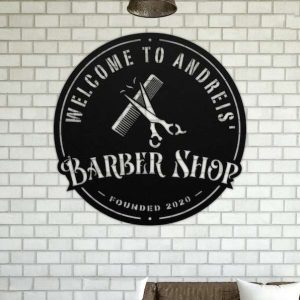 Personalized Welcome Barber Shop Sign Hair Salon Sign Hair Stylist Established Sign Barber Shop Decor 2