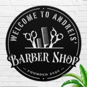 Personalized Welcome Sign Barber Shop Established Sign Hair Cutter Sign Barber Gifts Hair Salon Decor 1