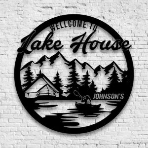 Personalized Welcome to Lake House Lake Life Camping and Fishing Name Sign Home Decor Custom Metal Sign 1