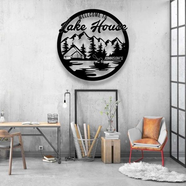 Personalized Welcome to Lake House Lake Life Camping and Fishing Name Sign Home Decor Custom Metal Sign