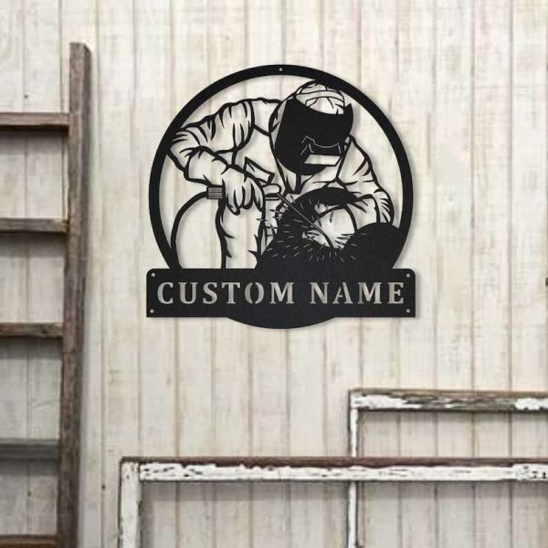 Personalized Welder Monogram Garage Workshop Man Cave Decor Custom Metal Sign