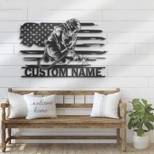 Personalized Welding US Flag Metal Wall Art Welder Name Sign Home Decor Ironworker Man Cave Custom Metal Sign 2