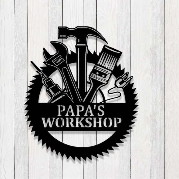 Personalized Workshop Sign Carpenter Tools Sign Papas Workshop Custom Metal Signs Mechanic Gifts
