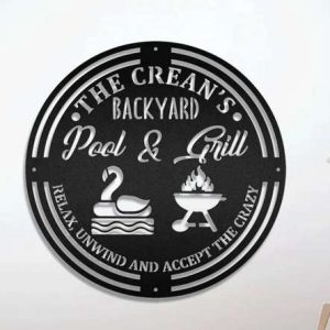 Personalized Bar and Grill Metal Sign Pool And Grill Pool Bar Signs BBQ Gifts Signs for Backyard Swimming Pool , Pool Oasis Patio Decor Grilling Housewarming Gift