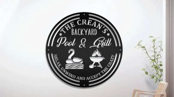 Personalized Bar and Grill Metal Sign Pool And Grill Pool Bar Signs BBQ Gifts Signs for Backyard Swimming Pool , Pool Oasis Patio Decor Grilling Housewarming Gift