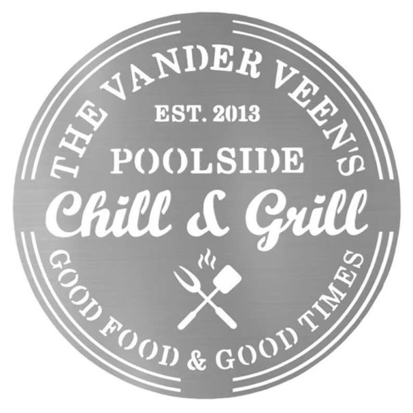 Personalized Poolside Grill Metal Sign Pool And Grill BBQ Gifts Pool Bar Signs, Signs for Backyard Swimming Pool , Tiki Bar Pool Oasis Patio Decor Grilling Housewarming Gift