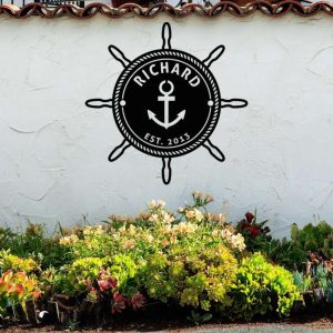 Ship Wheel Custom Metal Sign Anchor Personalized Wall Decor Beach House Sign Pool Bar Signs Family Name Sign Outdoor Home Decor 1