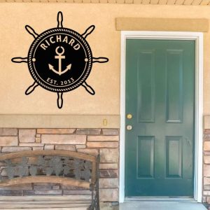 Ship Wheel Custom Metal Sign Anchor Personalized Wall Decor Beach House Sign Pool Bar Signs Family Name Sign Outdoor Home Decor 5