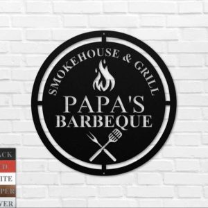 Smokehouse and Grill Personalized BBQ Metal Sign Outdoor Kitchen Sign, Backyard Patio Decor, Gift for Him