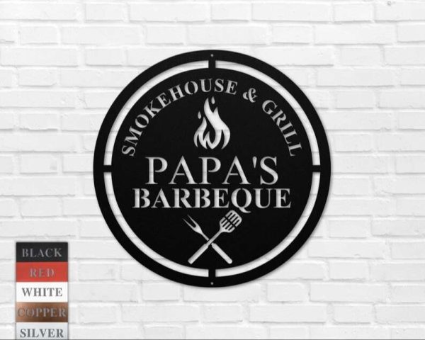 Smokehouse and Grill Personalized BBQ Metal Sign Outdoor Kitchen Sign, Backyard Patio Decor, Gift for Him