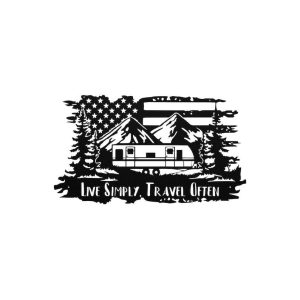 Travel Trailer Camping Car Live Simply Travel Often Metal Sign Wall Art US Flag Moutain Scenery Decor Custom Metal Sign