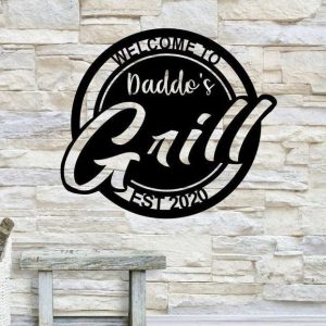 Welcome to Dads Grill Metal Sign Custom with Your Name Home Patio Kitchen Pool Decor Idea Gift for Dad 1