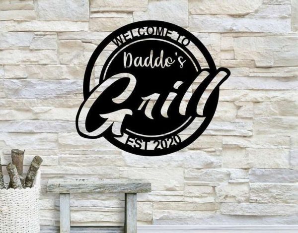 Welcome to Dad’s Grill Metal Sign Custom with Your Name Home Patio Kitchen Pool Decor Idea Gift for Dad