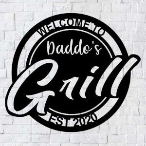 Welcome to Dads Grill Metal Sign Custom with Your Name Home Patio Kitchen Pool Decor Idea Gift for Dad 2