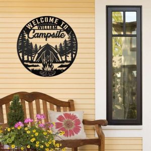 Welcome to Our Campsite Metal Wall Art Campsite Camping Decor Personalized Name And Date Anniversary Custom Metal Sign
