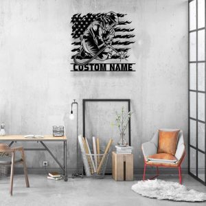 Welding US Flag Metal Wal Art Personalized Welder Name Sign Home Decor Custom Metal Sign