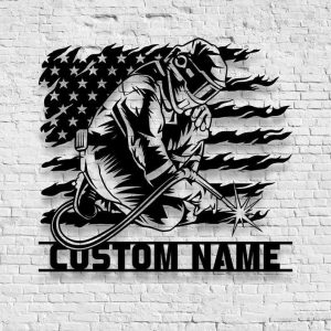 Welding US Flag Metal Wal Art Personalized Welder Name Sign Home Decor Custom Metal Sign