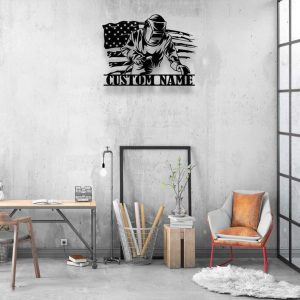 Welding US Flag Metal Wall Art Welder Name Sign Home Decor Custom Metal Sign 1