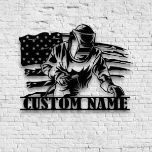 Welding US Flag Metal Wall Art Welder Name Sign Home Decor Custom Metal Sign 2