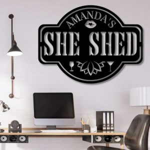 Your Name She Shed Wine She Shed Custom Metal Signs Lotus Sign Housewarming Gifts