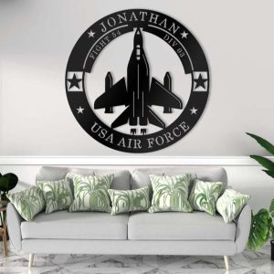 Personalized Air Force Aircraft Fighter Jet Sign Independence Day Veteran Day Patriotic Decor Custom Metal Sign