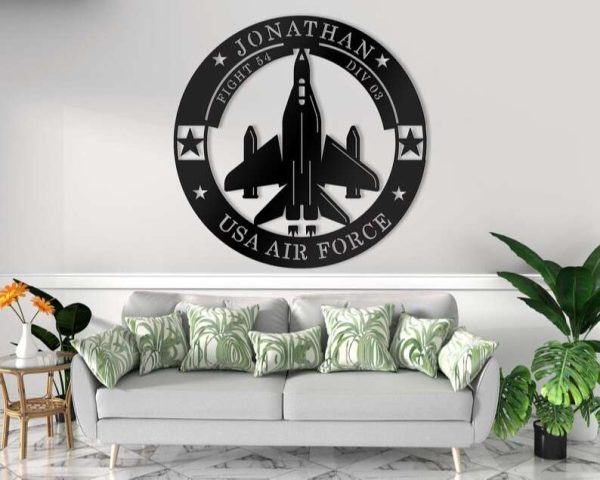 Personalized Air Force Aircraft Fighter Jet Sign Independence Day Veteran Day Patriotic Decor Custom Metal Sign