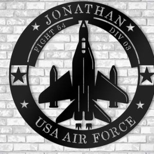 Personalized Air Force Aircraft Fighter Jet Sign Independence Day Veteran Day Patriotic Decor Custom Metal Sign