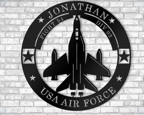 Personalized Air Force Aircraft Fighter Jet Sign Independence Day Veteran Day Patriotic Decor Custom Metal Sign