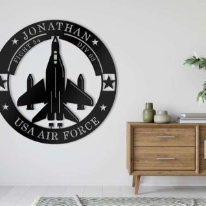 Personalized Air Force Aircraft Fighter Jet Sign Independence Day Veteran Day Patriotic Decor Custom Metal Sign 3