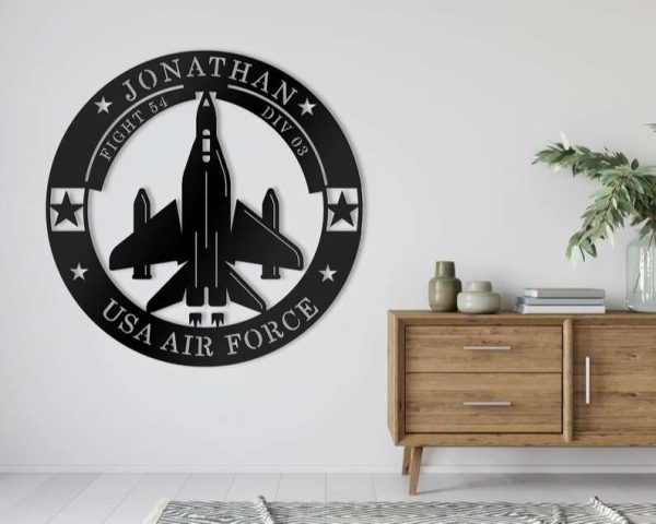 Personalized Air Force Aircraft Fighter Jet Sign Independence Day Veteran Day Patriotic Decor Custom Metal Sign