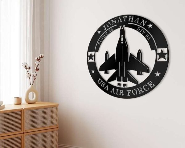 Personalized Air Force Aircraft Fighter Jet Sign Independence Day Veteran Day Patriotic Decor Custom Metal Sign