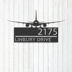 Personalized Airplane Aircraft Pilot Address Sign House Number Plaque Custom Metal Sign