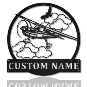 Personalized Airplane Monogram Sign Aircraft Hangar Pilot Name Sign Airforce Patriotic Decor Gift Custom Metal Sign