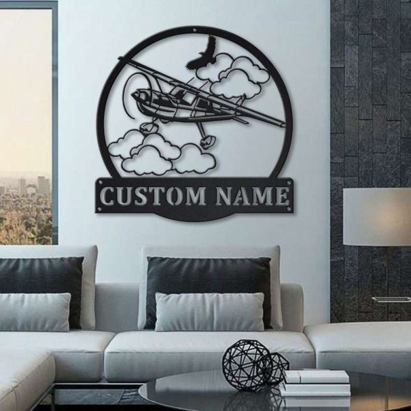 Personalized Airplane Monogram Sign Aircraft Hangar Pilot Name Sign Airforce Patriotic Decor Gift Custom Metal Sign