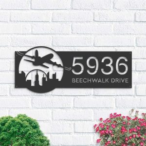 Personalized Airplane Plane Pilot Address Sign House Number Plaque Custom Metal Sign