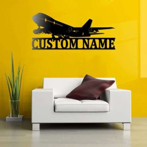 Personalized Airplane Sign Aircraft Hangar Pilot Name Sign Airforce Patriotic Decor Gift Custom Metal Sign