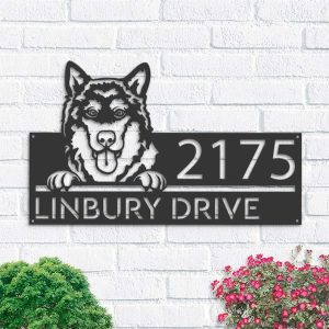 Personalized Alaskan Malamute Dog Cute Puppy Address Sign House Number Plaque Custom Metal Sign 1